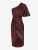 Robe de Soirée Plissée à Une Epaule à Paillettes à Ourlet Tulipe M Rouge
