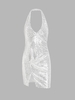Robe de Soirée Plissée Fendue à Paillette M Argent