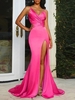Robe de Soirée Sirène Haute-Bas à Épaules Nouées à Volants S Rose clair