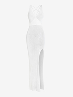 Robe de Soirée Superposée Au Crochet à Dos Nu M Blanc