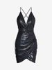 Robe de Soirée Tulipe Réfléchissante Croisée sans Dos M Noir