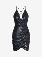 Robe de Soirée Tulipe Réfléchissante Croisée sans Dos S Noir