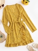 Robe Enveloppée à Manches Longues à Volants à Pois S Deep yellow