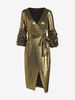 Robe Enveloppée Ceinturée Métallique à Manches Plissées L D
