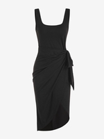 Robe Enveloppée en Couleur Unie sans Manches M Noir