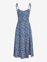Robe Fendue à Imprimé Fleurie Plissée Au Dos L Bleu