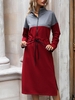 Robe Fendue en Blocs de Couleurs Taille à Cordon à Demi-zip M Rouge