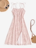 Robe Fendue Fleurie Plissée Au Dos à Bretelle Nouée M Rose clair