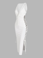 Robe Fendue Plongeante Tordue à Lacets L Blanc