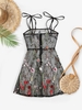 Robe Fleurie Brodée en Maille Transparente à Epaule Nouée L Noir