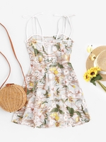 Robe Fleurie Brodée en Maille Transparente à Epaule Nouée M