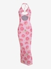 Robe Fleurie Cœur en Maille Transparente à Col Halter L Rose léger