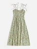 Robe Fleurie Fendue à Epaule Nouée en Avant S Vert