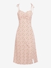 Robe Fleurie Fendue en Avant à Epaule Nouée à Volants M Rose léger