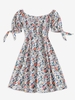 Robe Fleurie Plissée Au Dos à Manches Nouées S
