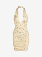 Robe Florale Plissée Plongeante à Col Halter L Jaune clair