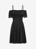 Robe Fluide Panneau en Dentelle en Couleur Unie M Noir