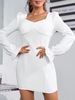 Robe Fourreau à Manches Bouffantes à Volants L Blanc