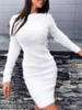 Robe Fourreau à Manches Longues Texturée Fourrée en Mohair L Blanc