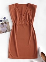 Robe Fourreau de Travail Superposée Rembourrée à Epaule Matelassé M Café