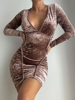 Robe Fourreau en Velours Plissée M Café profond