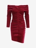 Robe Fourreau en Velours Ruchée S Rouge foncé