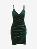 Robe Fourreau en Velours Ruchée S Vert profond