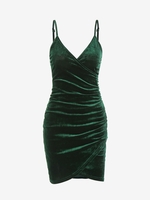 Robe Fourreau en Velours Ruchée S Vert profond
