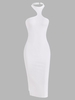 Robe Fourreau Fendue Côtelée à Col Halter S Blanc