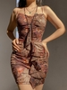 Robe Fourreau Imprimée à Bretelles à Volants L