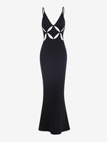 Robe Fourreau Longue Motif Losanges M Noir