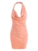 Robe Fourreau Plissée sans Dos à Col Bénitier S Rose clair