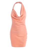 Robe Fourreau Plissée sans Dos à Col Bénitier S Rose clair