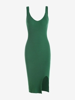 Robe Fourreau Tricotée à Fente Latérale M Vert