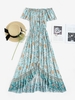 Robe Haute Basse Fleurie Bouton en Avant à Epaule Dénudée Xl Bleu clair