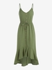Robe Haute Basse Ourlet avec Faux Bouton à Volants L Vert