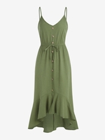 Robe Haute Basse Ourlet avec Faux Bouton à Volants S Vert