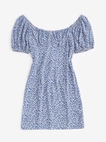 Robe Imprimée de Fleurs à Manches Bouffantes Xs Bleu profond