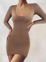 Robe Jersey à Col Carré avec Manches Longues M Café