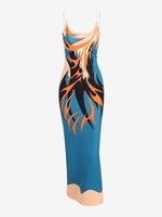 Robe Longue à Bretelles à Imprimé Flamme M Bleu