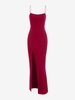 Robe Longue à Bretelles Spaghetti avec Fente Élevée L Rouge