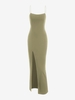 Robe Longue à Bretelles Spaghetti avec Fente Élevée L Vert