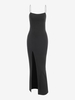 Robe Longue à Bretelles Spaghetti avec Fente Élevée M Noir