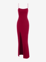 Robe Longue à Bretelles Spaghetti avec Fente Élevée M Rouge