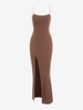 Robe Longue à Bretelles Spaghetti avec Fente Élevée S Café lumière