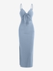 Robe Longue à Col Plongeant à Fente Élevée M Bleu