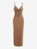 Robe Longue à Col Plongeant à Fente Élevée S Café