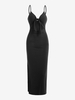 Robe Longue à Col Plongeant à Fente Élevée S Noir