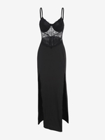 Robe Longue à Fente Élevée à Armature en Dentelle Insérée L Noir