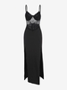 Robe Longue à Fente Élevée à Armature en Dentelle Insérée M Noir